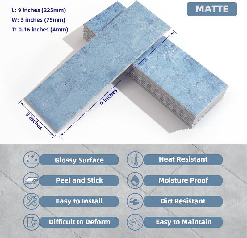 Tilingview 30 PCS Peel and Stick Backsplash Tile for Kitchen/Bathroom/Living Room, 3"x 9" Self-Adhesive Subway Tile for Backsplash, Imitation Glazed Tiles/Handmade Tiles (Matte Sky Blue) - Image 3